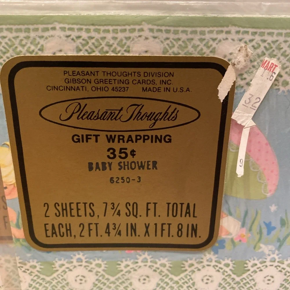 Vintage‎ Gift Wrap Lot Sheet Babies Baby Shower Bunnies Pleasant Thoughts